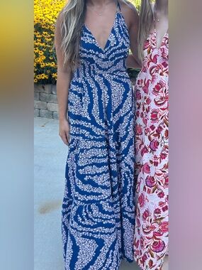 Patrons of Peace Navy and White Floral Tie-Shoulder Maxi Dress